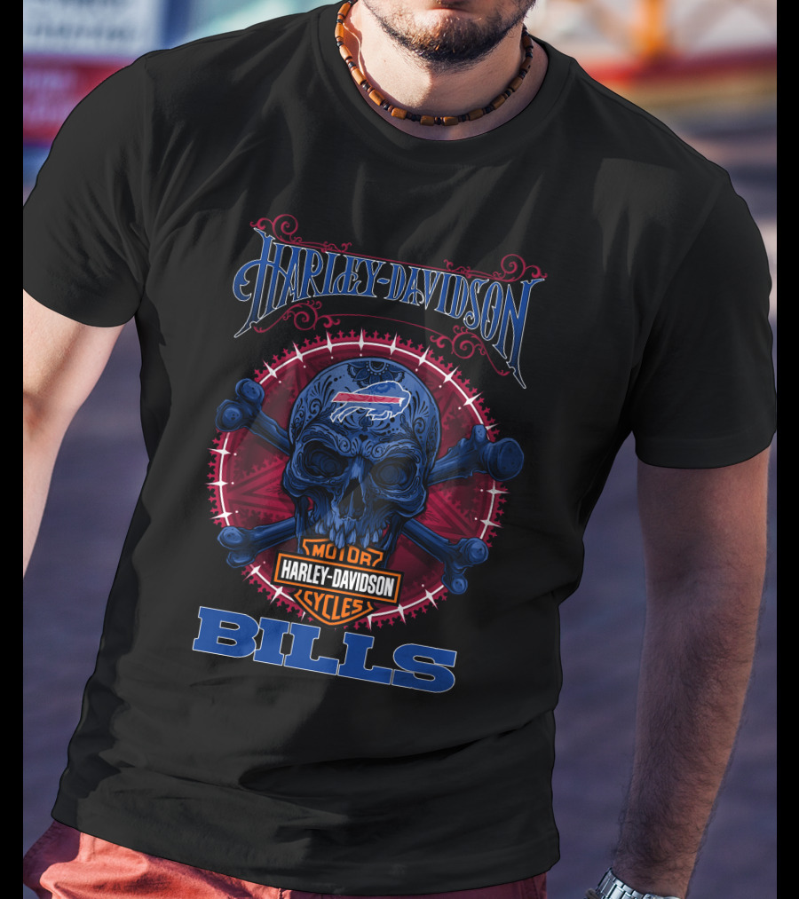 Harley Davidson Buffalo Bills Skull Crossbones T-Shirt