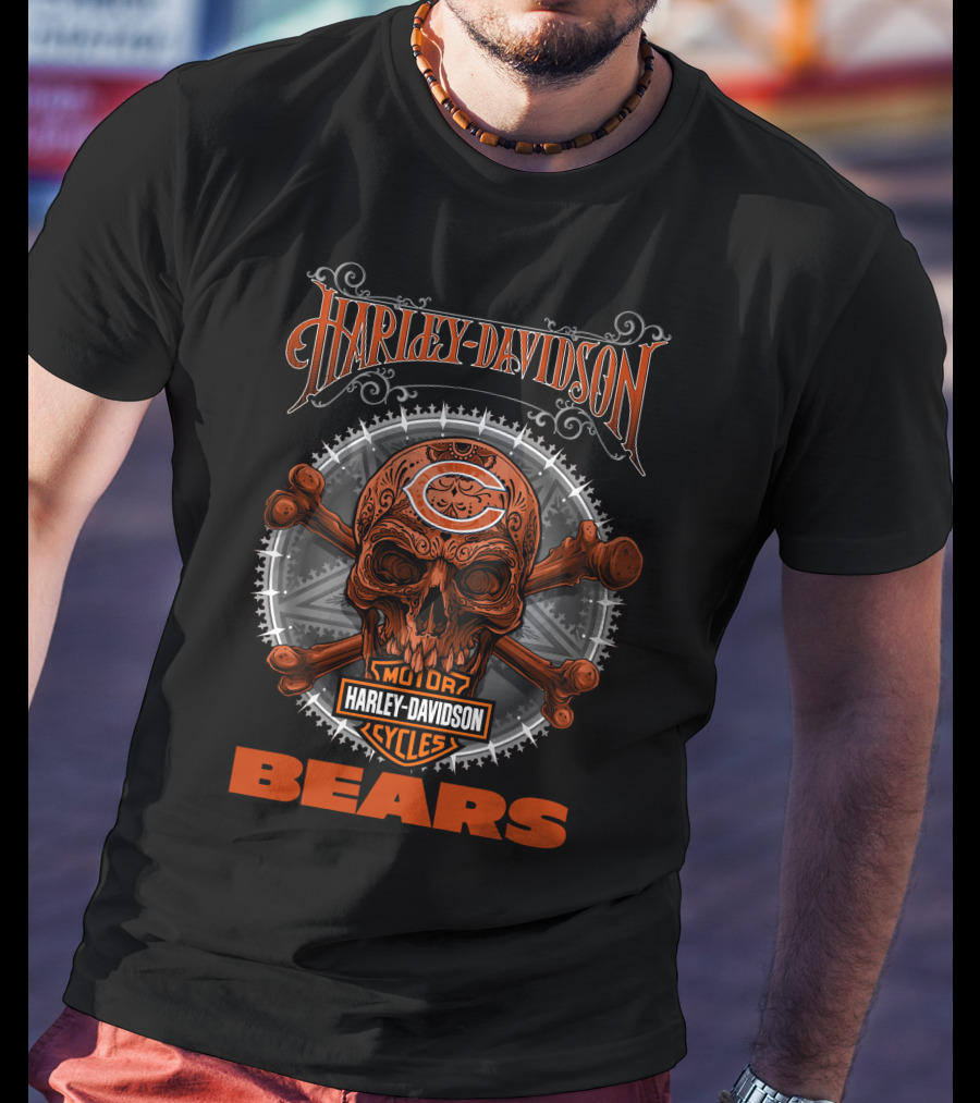 Harley Davidson Chicago Bears Skull And Crossbones T-Shirt