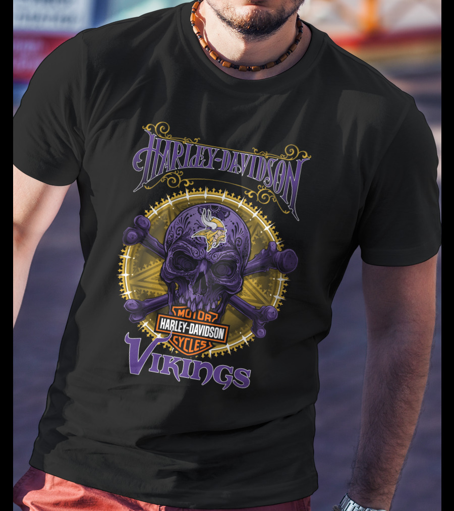 Harley Davidson Motor Cycles Vikings Skull T-Shirt