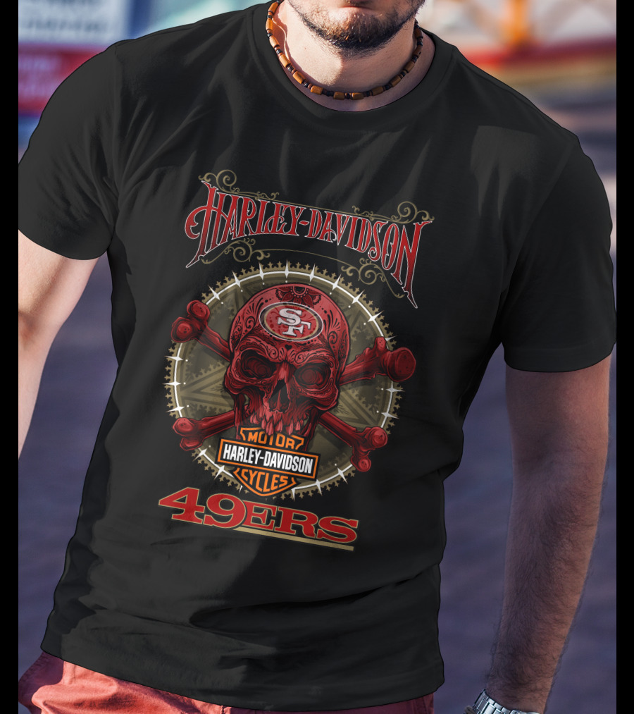 Harley Davidson San Francisco 49ers Skull And Crossbones T-Shirt