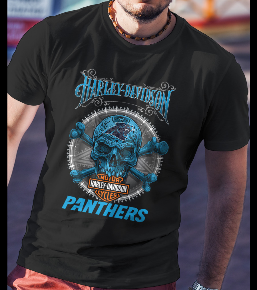 Harley Davidson Motor Cycles Panthers Skull T-Shirt
