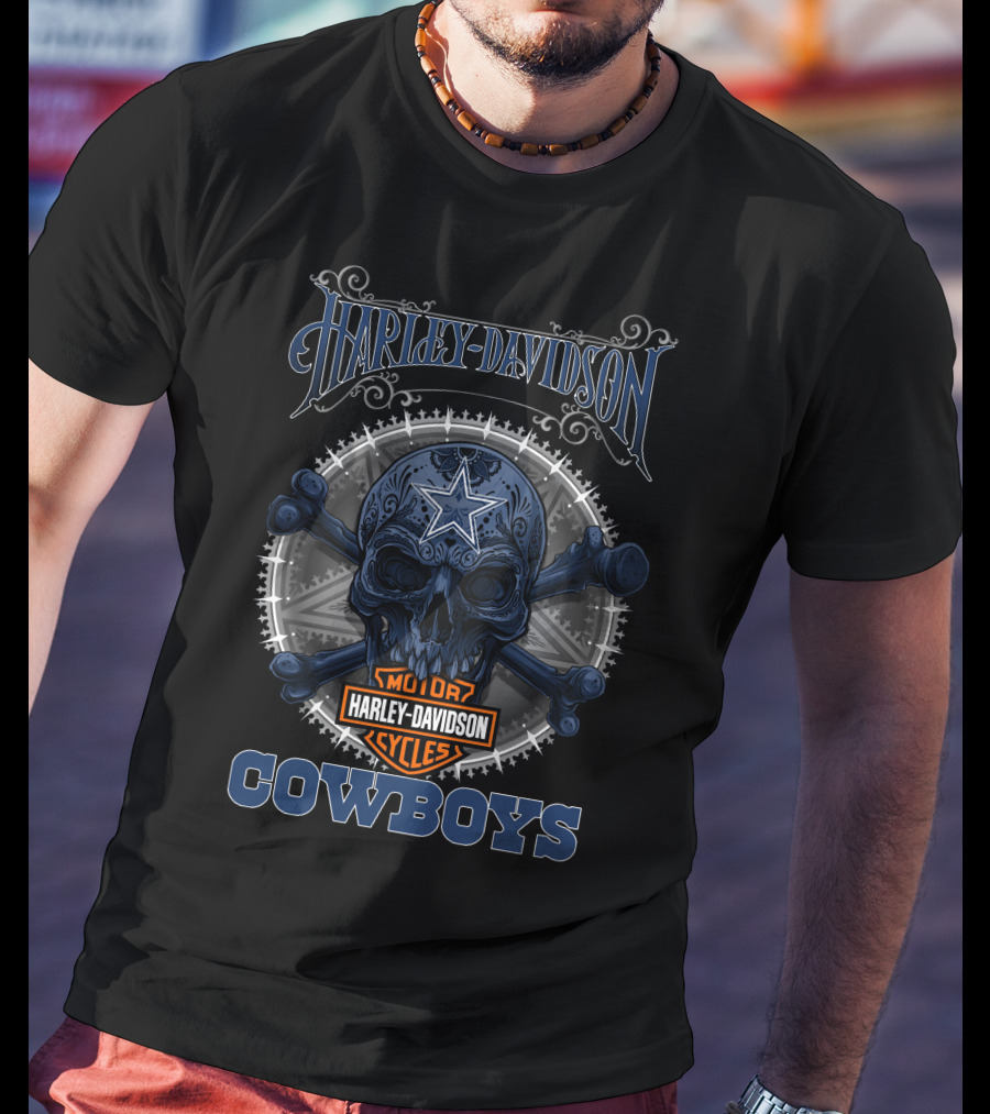 Harley Davidson Dallas Cowboys Skull Art T-Shirt