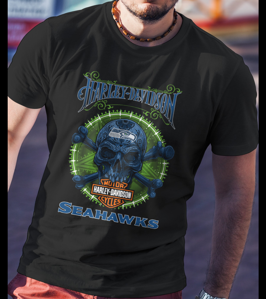 Harley Davidson Motor Cycles Seahawks Skull Hd9 Seattle T-Shirt