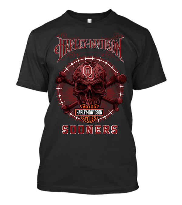Harley Davidson Motor Cycles Ou Sooners Skull T-Shirt