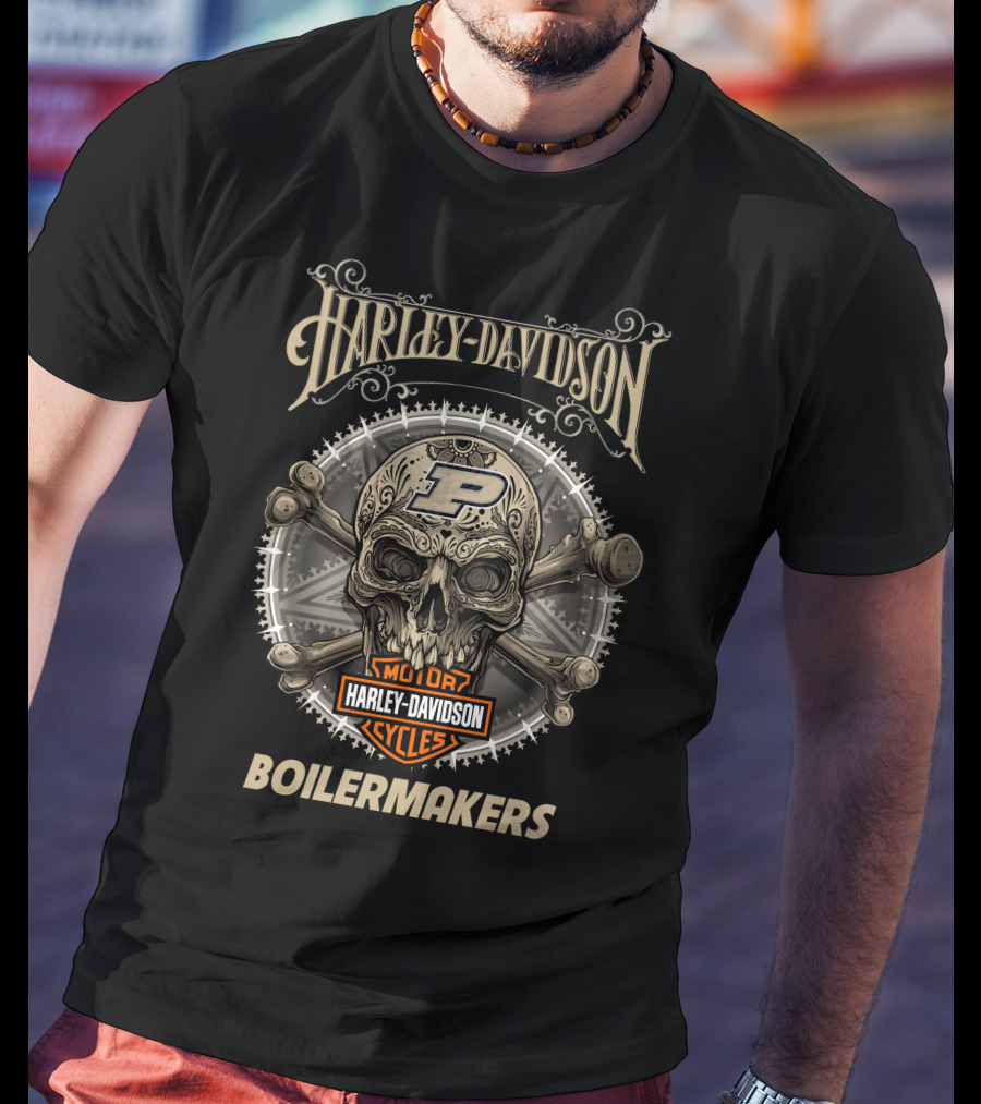 Harley Davidson Purdue Boilermakers Skull Motor Cycles T-Shirt