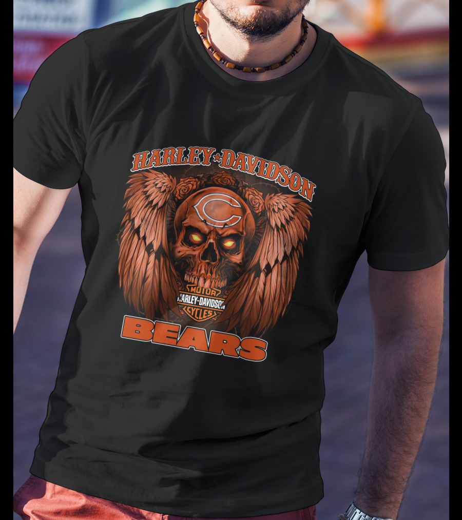 Harley Davidson Chicago Bears Motor Cycles Skull T-Shirt