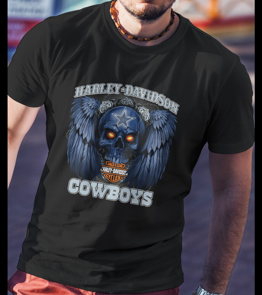 Harley Davidson Cycles Cowboys Skull With Wings And Star T-Shirt
