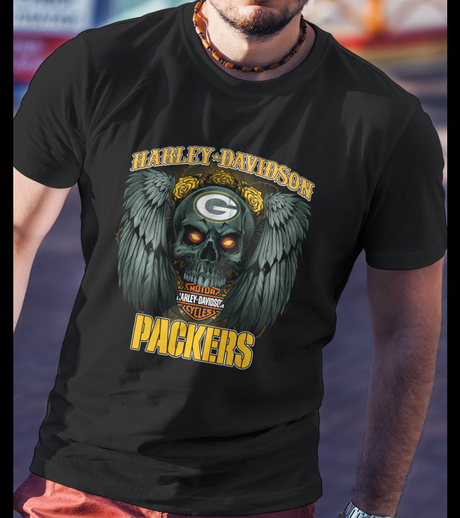 Harley Davidson Packers Skull Hd Nfl1228 Green Bay Packers T-Shirt