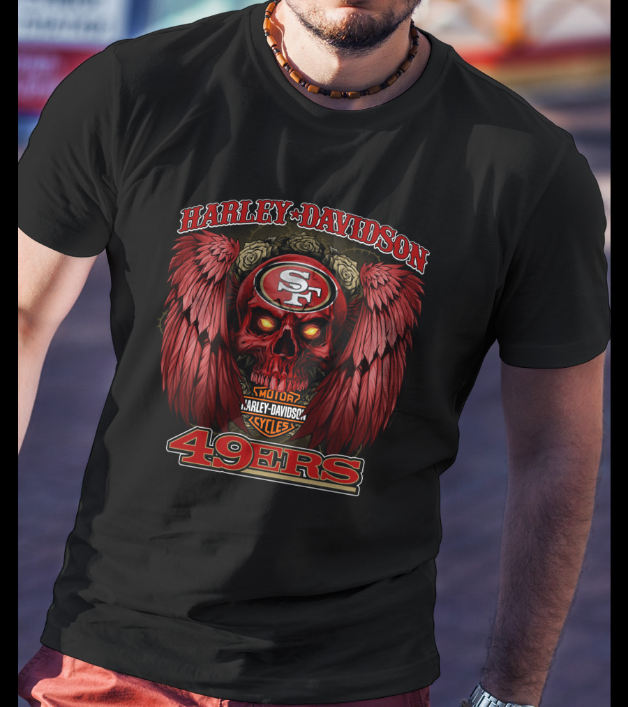 Harley Davidson San Francisco 49ers Sf Motorcycles Skull Wings T-Shirt