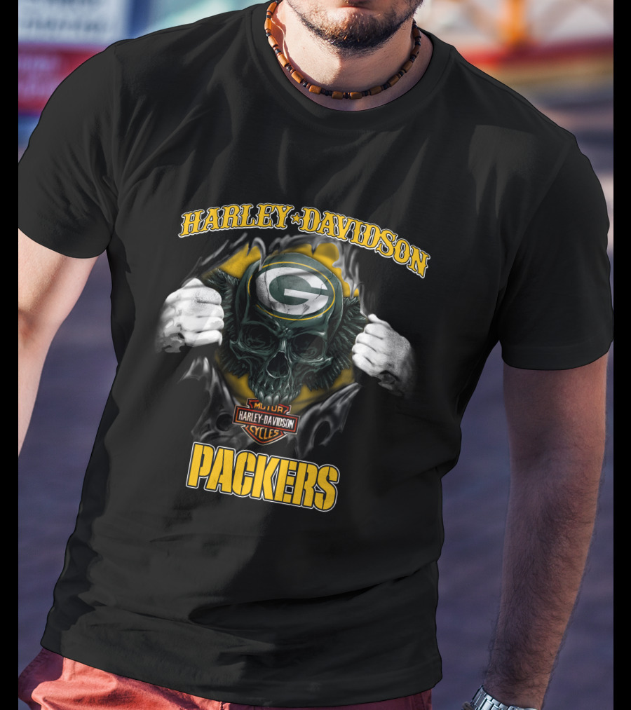 Harley Davidson Green Bay Packers Skull Cycles T-Shirt