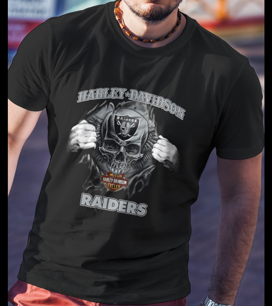 Harley Davidson Raiders Skull Nfl Las Vegas Raiders Colors T-Shirt