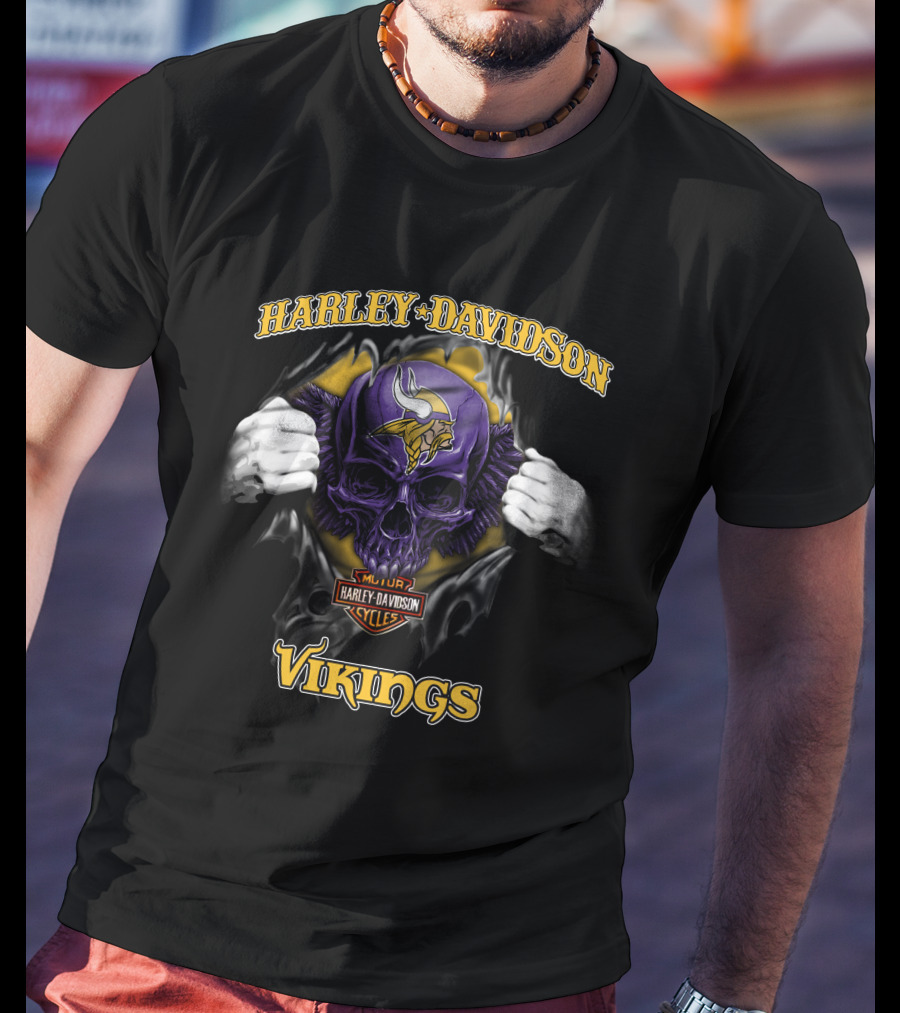 Harley Davidson Skull Minnesota Vikings Nfl T-Shirt