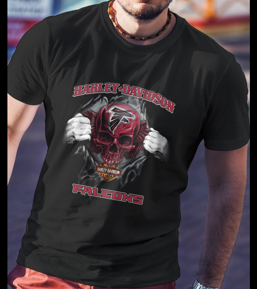 Harley Davidson Atlanta Falcons Nfl Skull Cycles Falcons T-Shirt