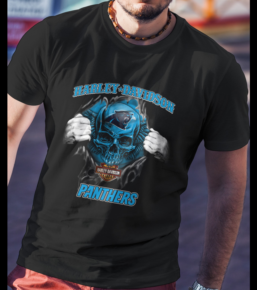 Harley Davidson Panthers Skull Nfl Carolina T-Shirt