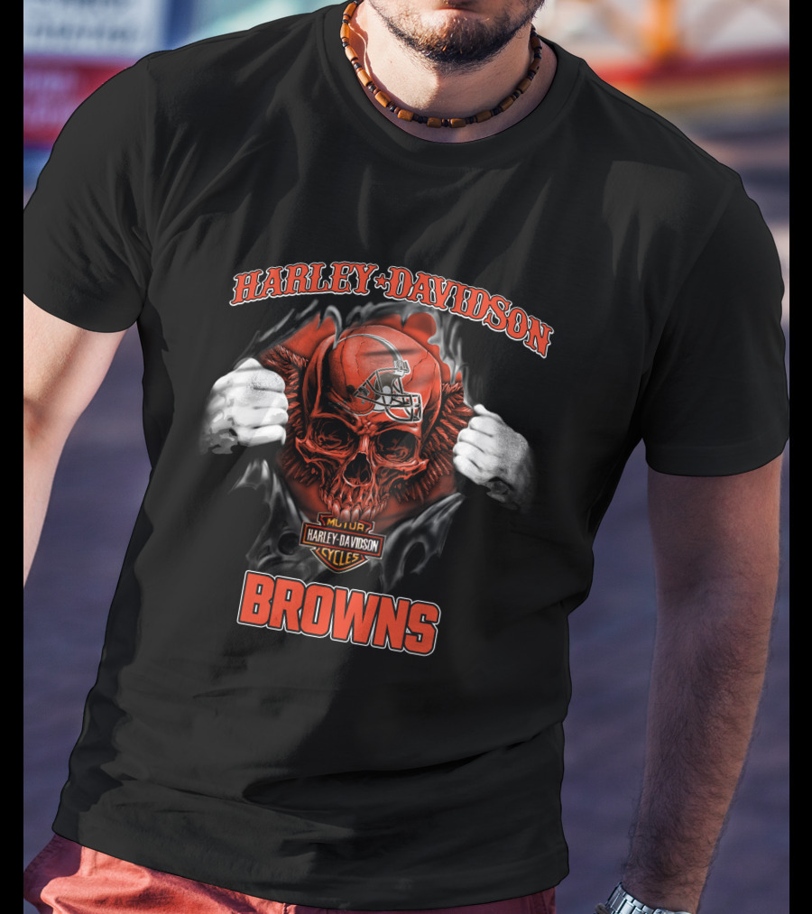 Harley Davidson Skull Cleveland Browns Nfl Major Cycles T-Shirt