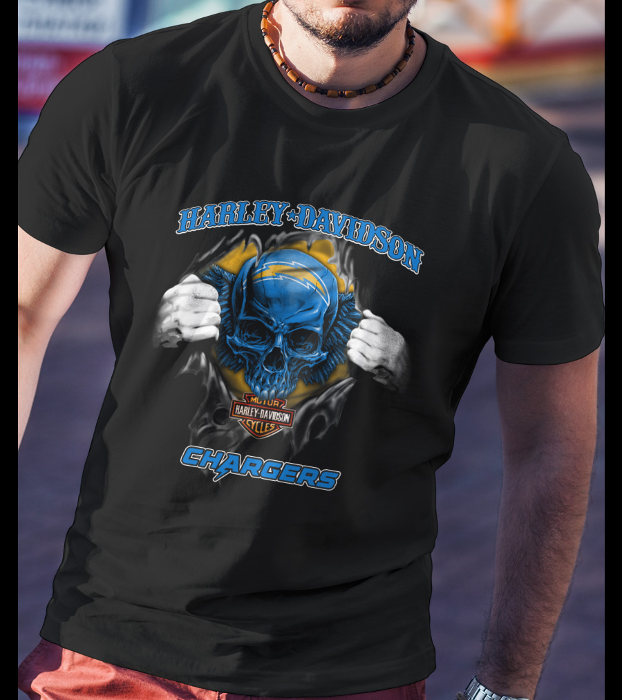 Harley Davidson Chargers Skull Nfl Los Angeles T-Shirt