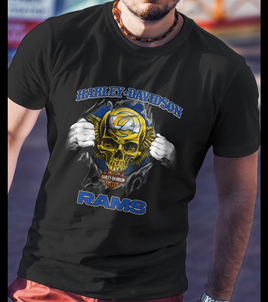 Harley Davidson Los Angeles Rams Skull Nfl Cycles T-Shirt