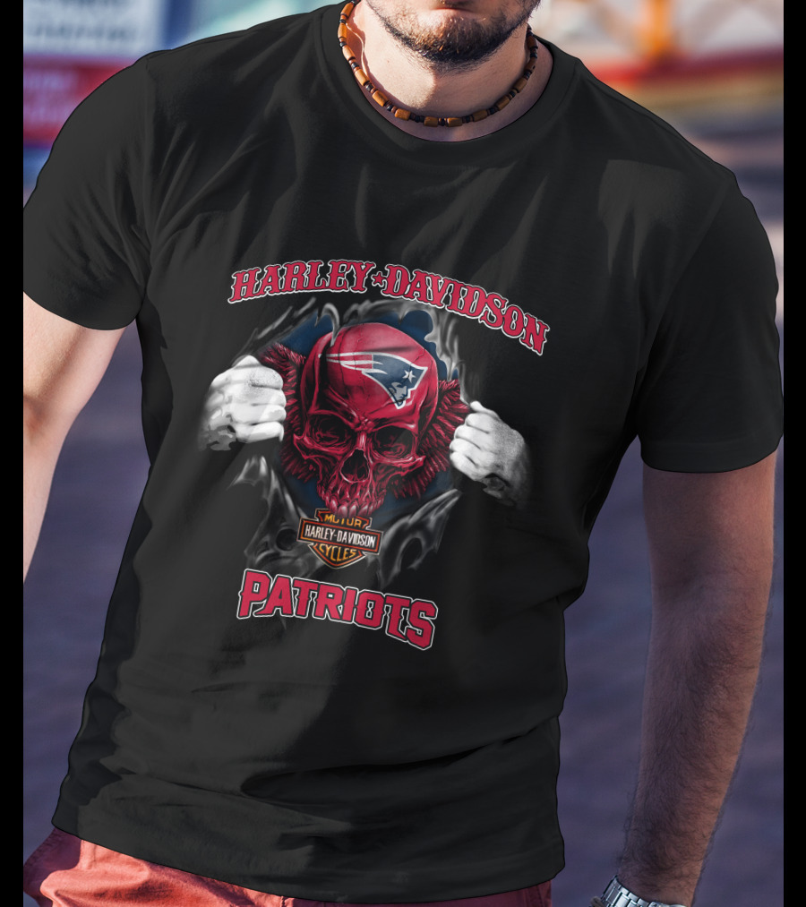 Harley Davidson Cycles Patriots Nfl Skull New England T-Shirt
