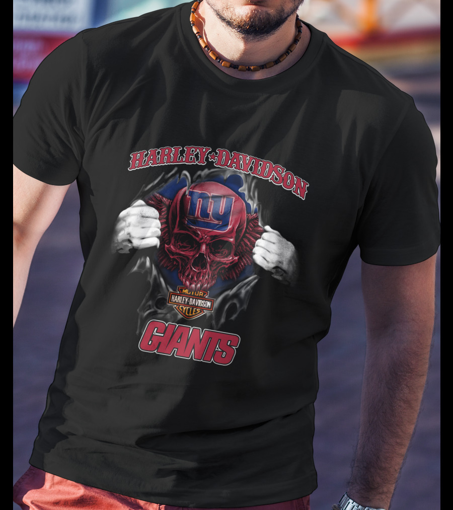 Harley Davidson New York Giants Skull Nfl T-Shirt