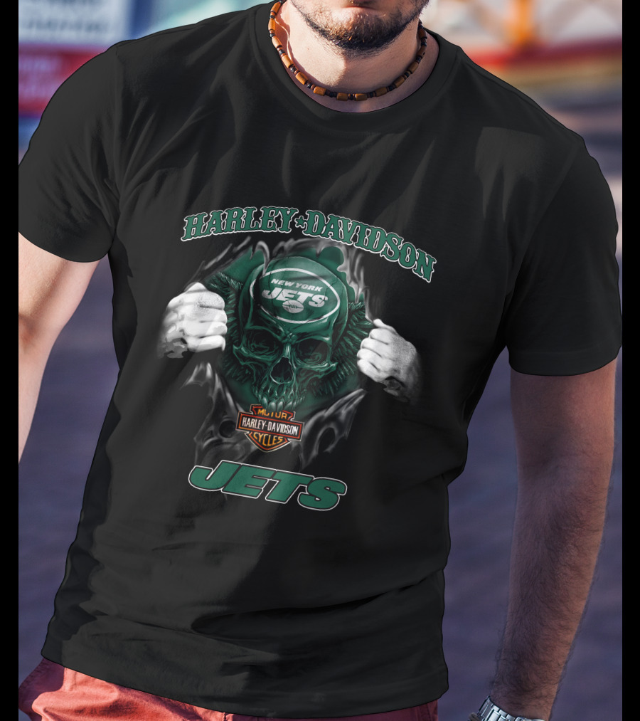 Harley Davidson New York Jets Skull Nfl T-Shirt