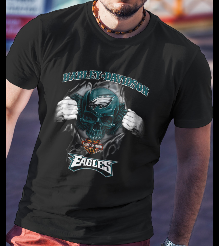 Harley Davidson Nfl Skull Philadelphia Eagles T-Shirt