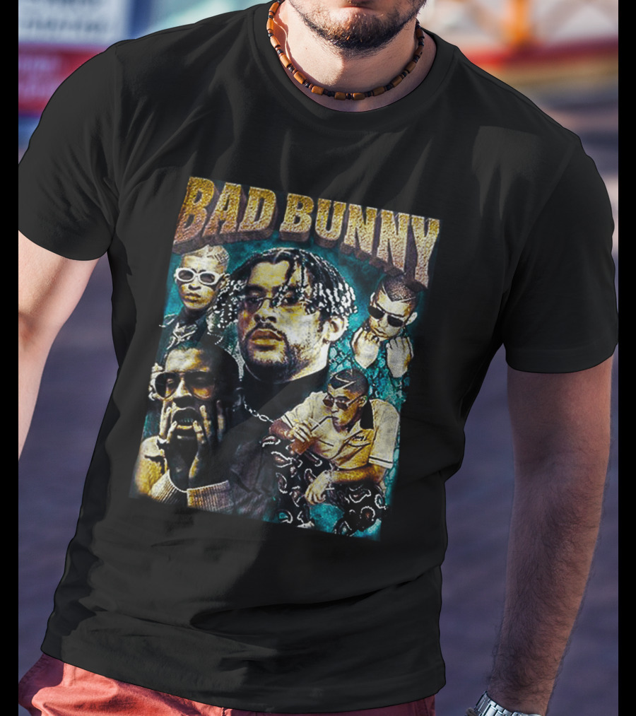 BAD BUNNY Multi-Image Portrait Collage Fan T-Shirt