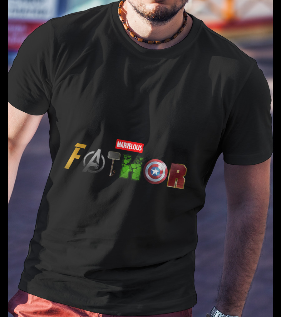 MARVELOUS FATHOR Avengers Hammer Shield Hero Icons T-Shirt