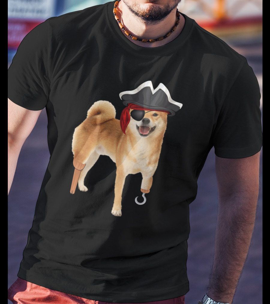 Shiba Inu Pirate With Hook And Peg Leg For Halloween Dog Lovers T-Shirt