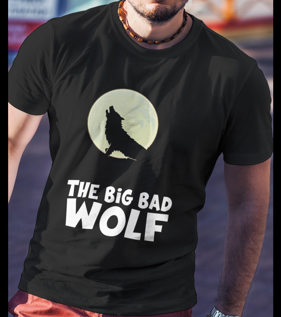 The Big Bad Wolf Howling At Moon With Flying Bat Halloween T-Shirt