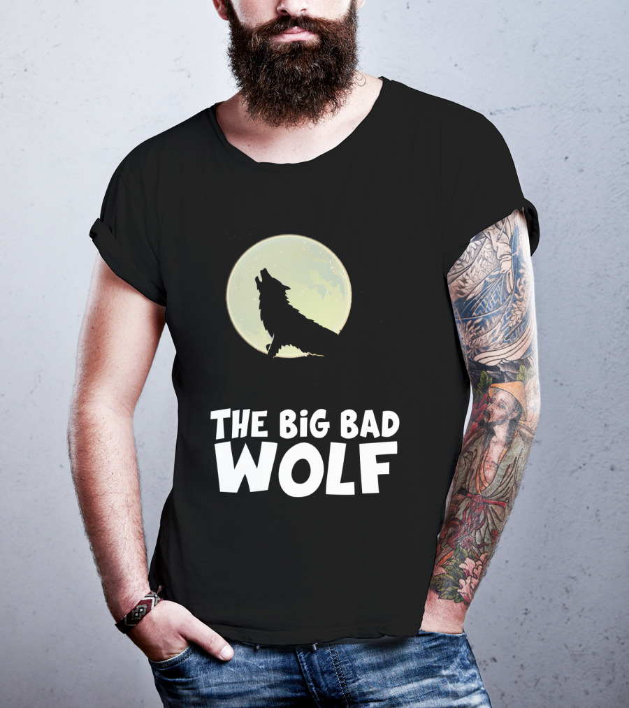 The Big Bad Wolf Howling At Moon With Flying Bat Halloween T-Shirt