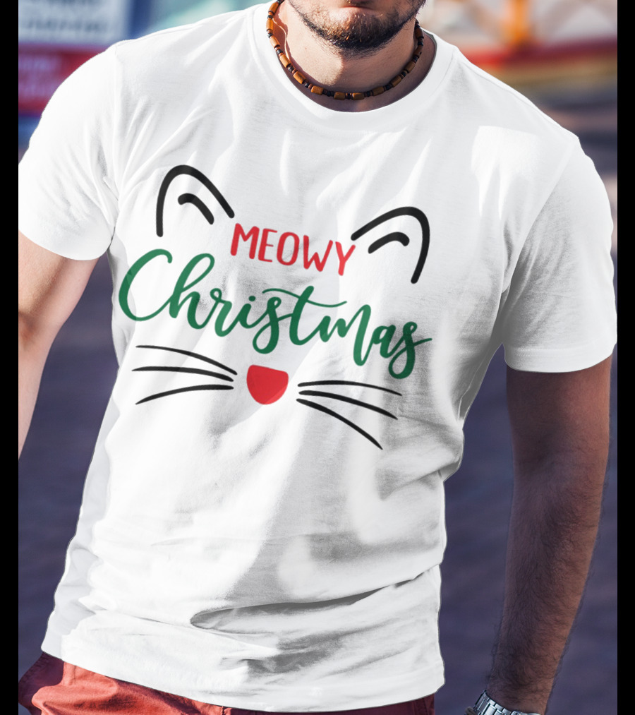 Meowy Christmas Cat Ears And Whiskers Festive T-Shirt
