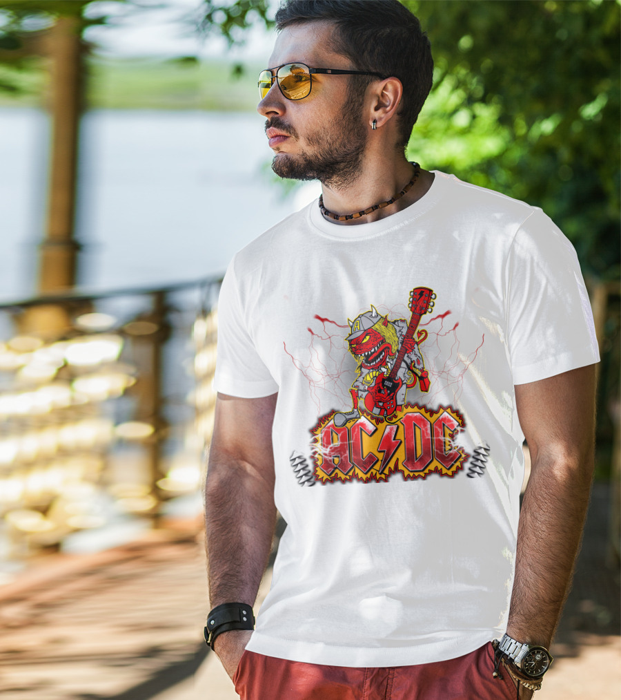 AC DC Fan Logo With Rock Devil Playing Guitar T-Shirt
