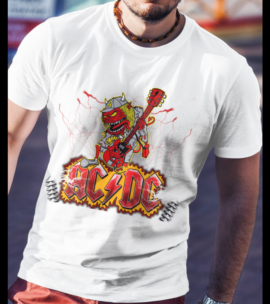 AC DC Fan Logo With Rock Devil Playing Guitar T-Shirt