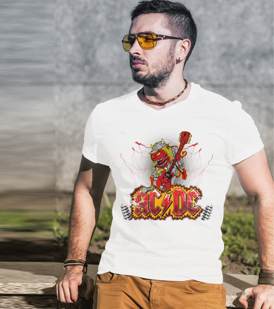AC DC Fan Logo With Rock Devil Playing Guitar T-Shirt