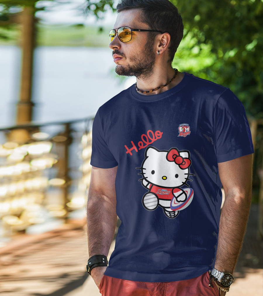 Hello Kitty Sydney Roosters NRL001 Red Bow Rugby Character T-Shirt