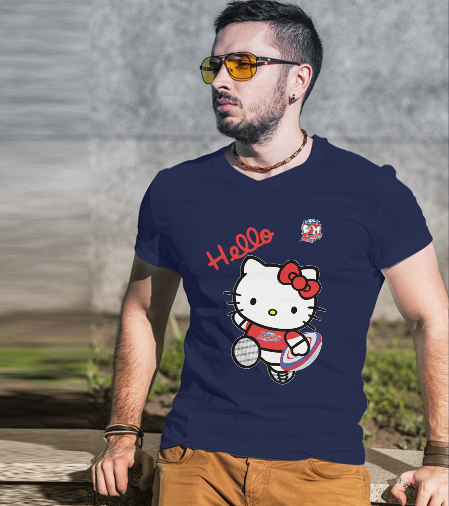 Hello Kitty Sydney Roosters NRL001 Red Bow Rugby Character T-Shirt