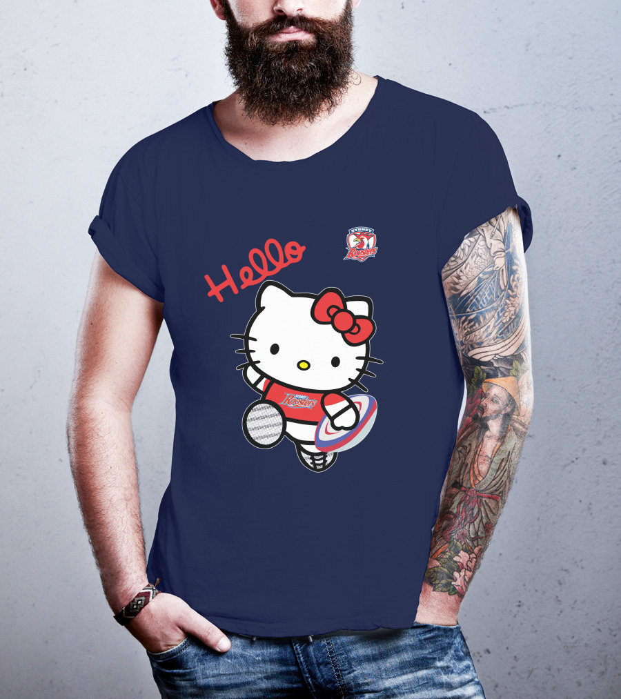 Hello Kitty Sydney Roosters NRL001 Red Bow Rugby Character T-Shirt