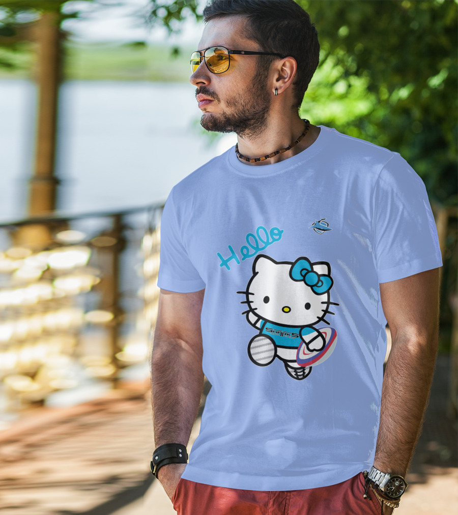 NRL1005 Cronulla Sutherland Sharks Hello Kitty Rugby Player T-Shirt