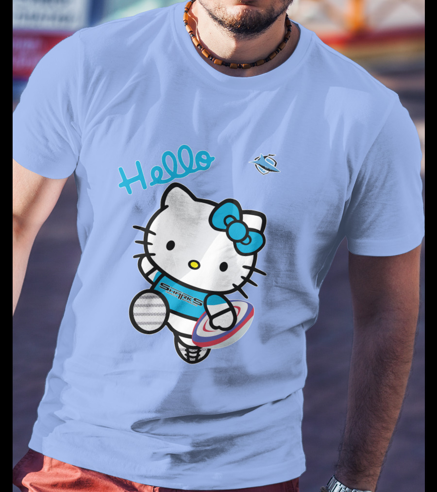 NRL1005 Cronulla Sutherland Sharks Hello Kitty Rugby Player T-Shirt