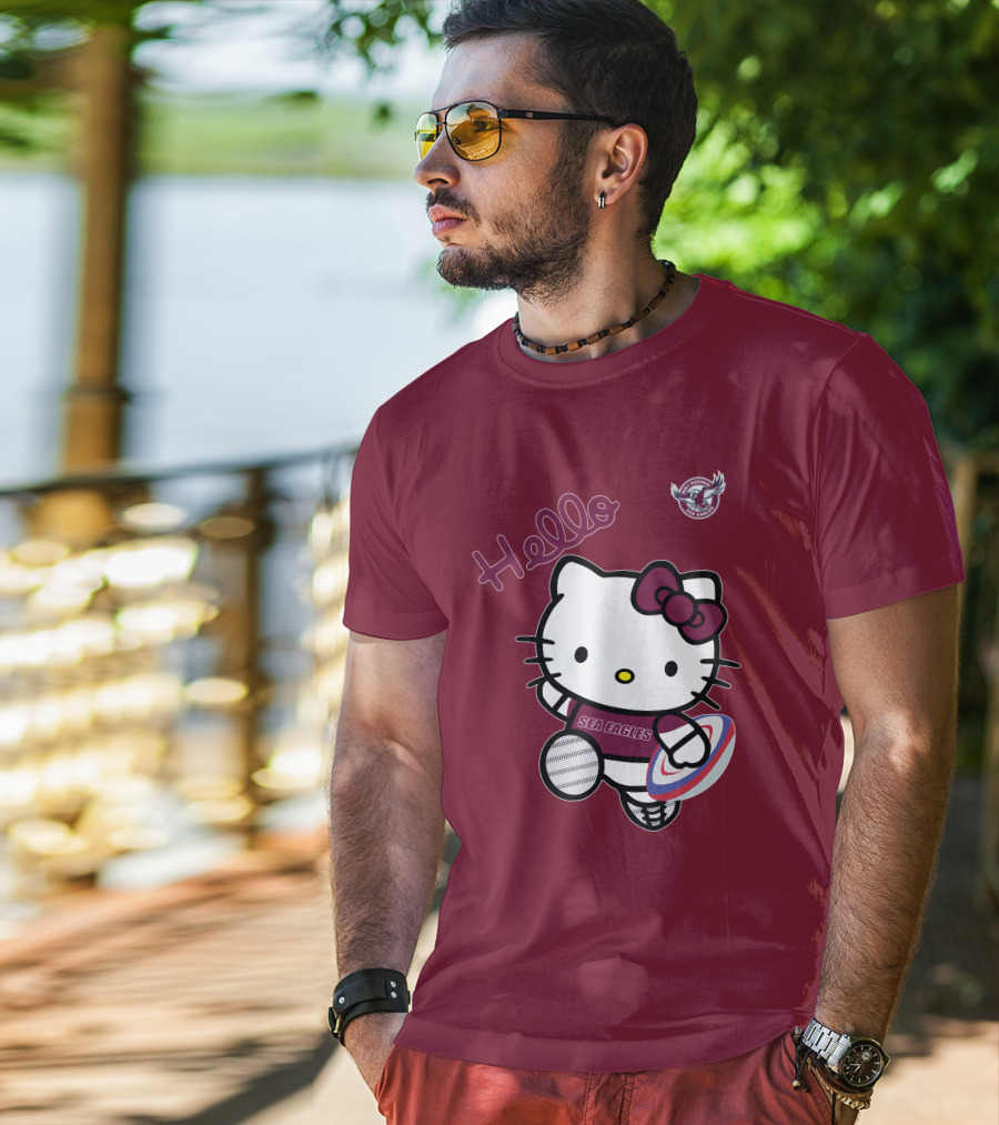 NRL1007 Manly Warringah Sea Eagles Hello Kitty Rugby Fan T-Shirt