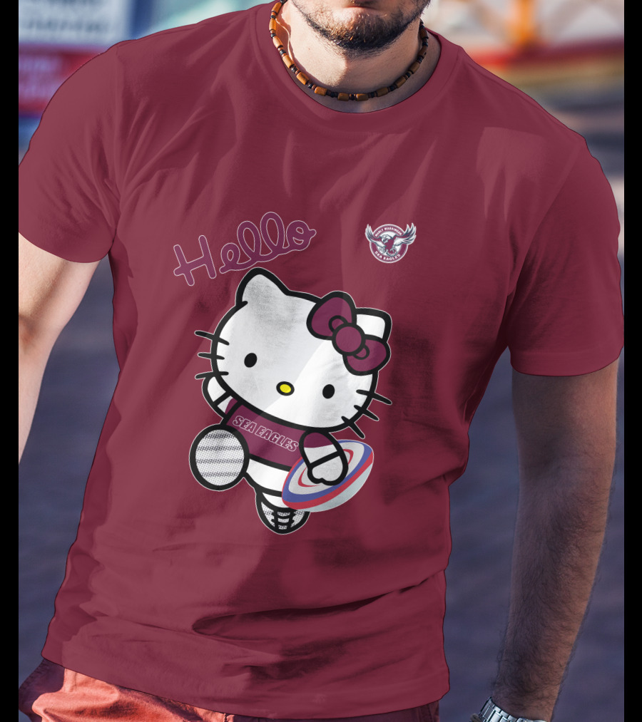 NRL1007 Manly Warringah Sea Eagles Hello Kitty Rugby Fan T-Shirt