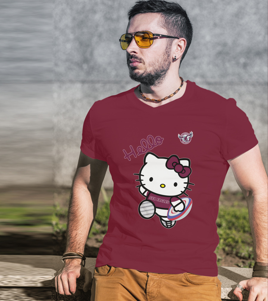NRL1007 Manly Warringah Sea Eagles Hello Kitty Rugby Fan T-Shirt