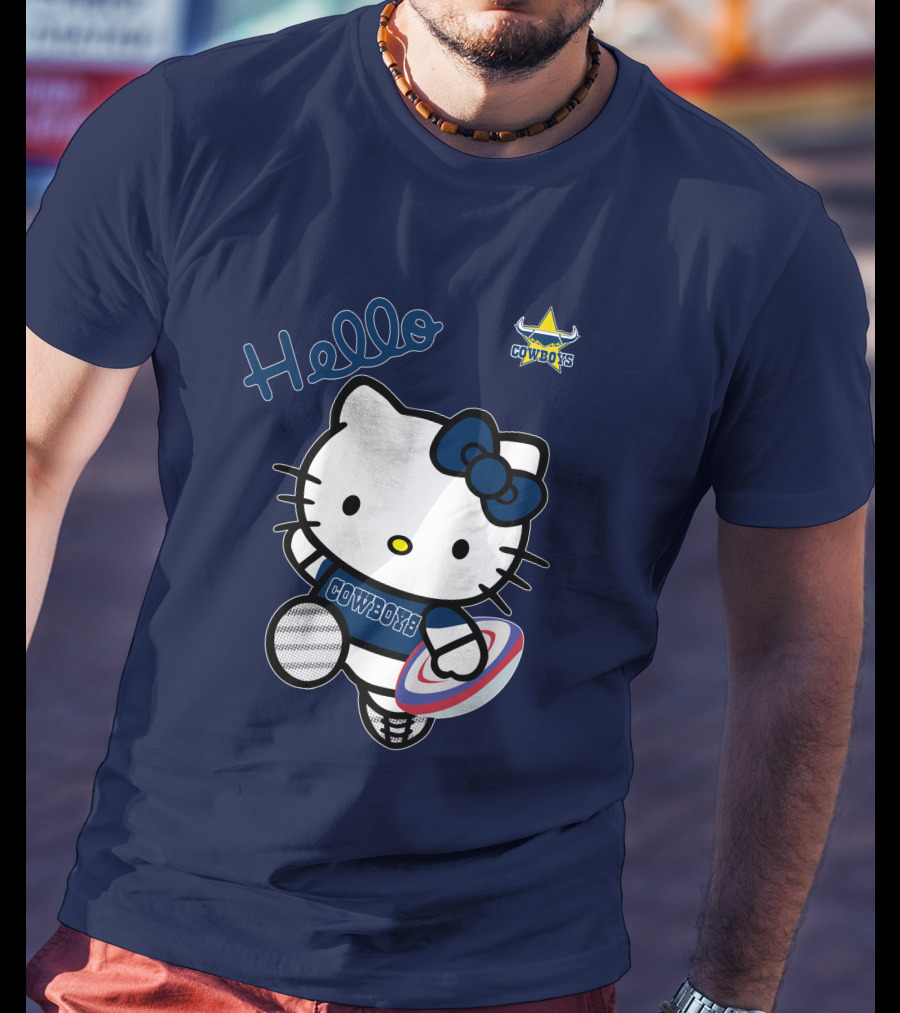 Hello Kitty North Queensland Cowboys Crossover With Rugby Ball T-Shirt