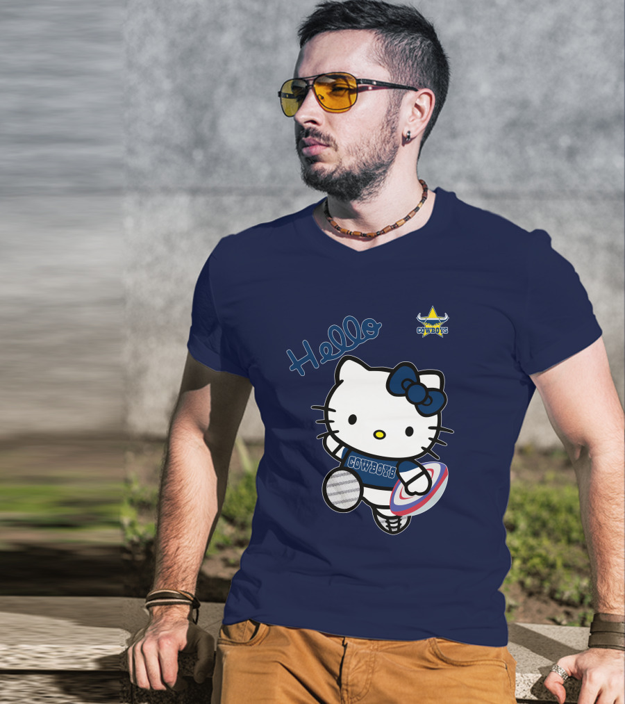 Hello Kitty North Queensland Cowboys Crossover With Rugby Ball T-Shirt