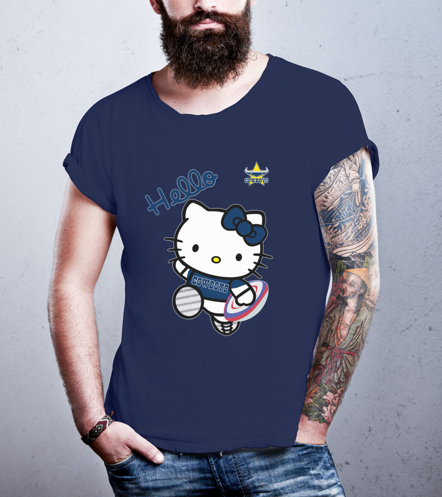 Hello Kitty North Queensland Cowboys Crossover With Rugby Ball T-Shirt