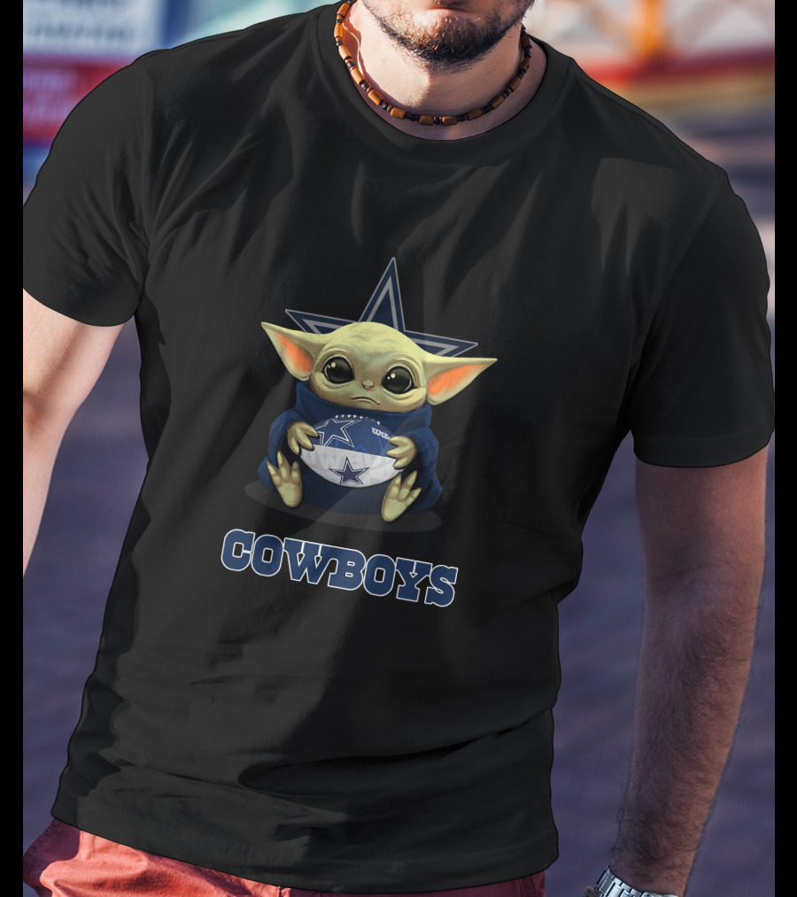 Cowboys Baby Yoda Star Football T-Shirt