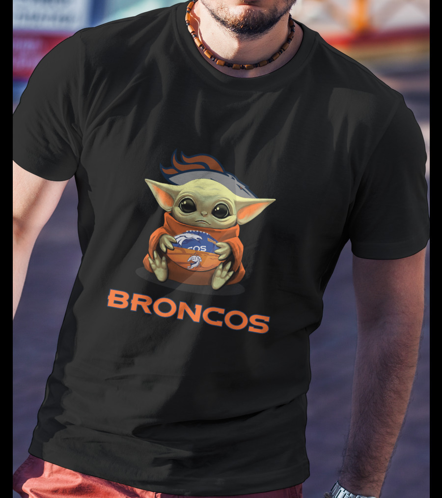 Broncos Baby Yoda Holding Denver Football T-Shirt