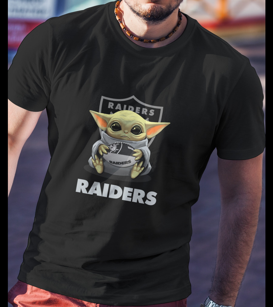 Raiders Baby Yoda Holding Football T-Shirt