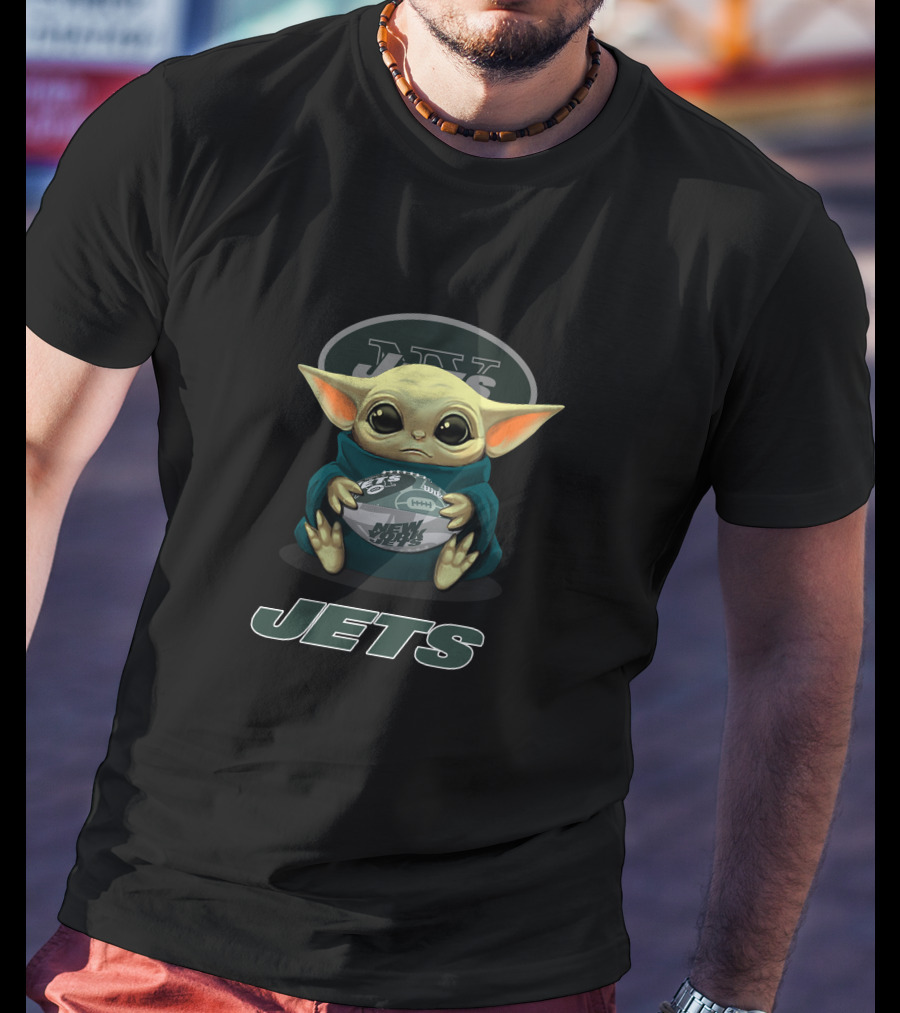New York Jets Baby Yoda Holding Football T-Shirt