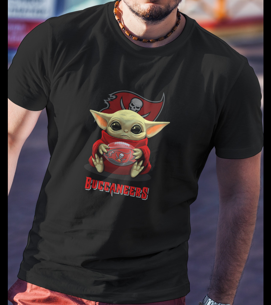 Buccaneers Baby Yoda Holding Tampa Bay Football Helmet T-Shirt
